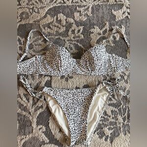 Leopard Dot Tie-Side Underwire Bikini Set - White/Black